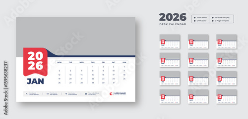 Desk calendar design template 2026 | New Year 2026 table calendar | Monthly planner in corporate and business style | 12 months included