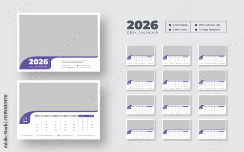 Editable desk calendar 2026 | 12-month table planner layout | print-ready vector template for office and personal organization use