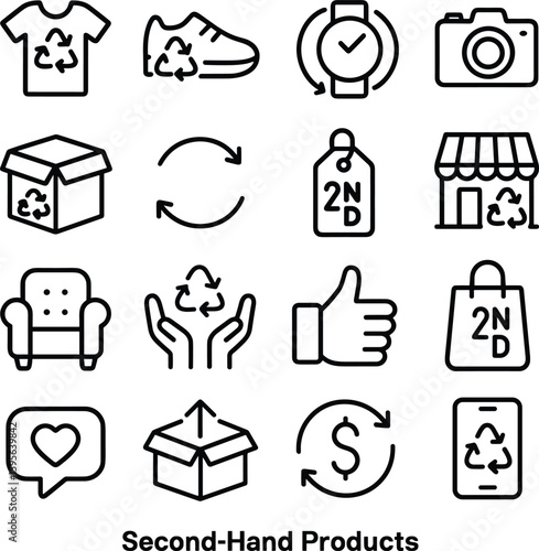 Outline Simple Second Hand Product Icon Set Collection Design Elements