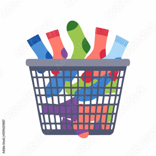 Laundry basket with socks – Mesh hamper filled with colorful socks.
