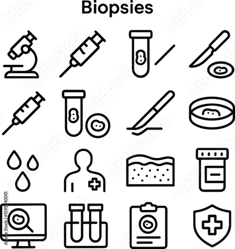 Outline Handdrawn Medical Biopsies Icon Set for Healthcare and Diagnostics