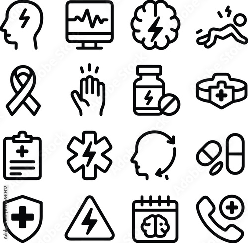 Outline Stroke Medical Neurology Icon Set Symptom Treatment Healthcare