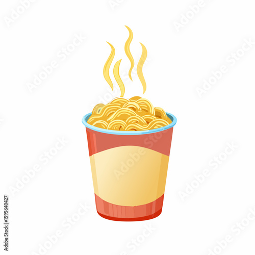Cup of instant noodles – Noodle cup with open lid and steam rising.
