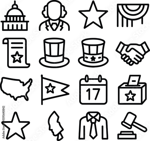 Outline Simple Politics Icon Set and Election Elements Collection