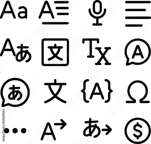 Simple Outline Education Text Editor Element Symbol Icon Set