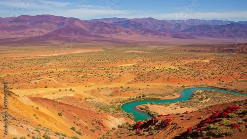 Colorful desert landscape with winding river