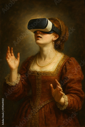 Renaissance painting woman portrait using modern technology