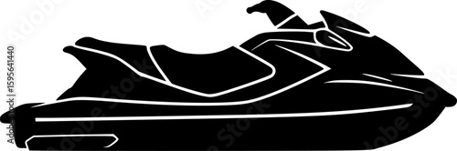 jet ski black silhouette vector, Simple silhouette Design vector icon with white background. Water transportation vector illustration
