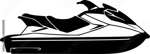 jet ski black silhouette vector, Simple silhouette Design vector icon with white background. Water transportation vector illustration
