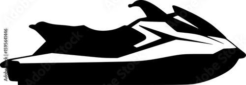 jet ski black silhouette vector, Simple silhouette Design vector icon with white background. Water transportation vector illustration
