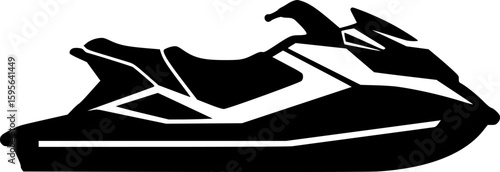 jet ski black silhouette vector, Simple silhouette Design vector icon with white background. Water transportation vector illustration
