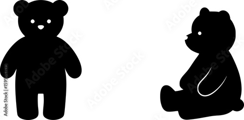 Stand and sit teddy bear silhouette vector flat illustration design
