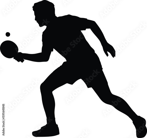 Ping Pong Player Silhouette Vector – Table Tennis Racket Man Action Pose with Transparent Background.