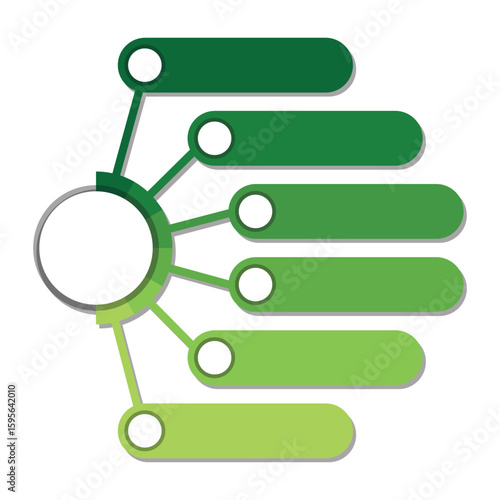Green radial diagram with six options. Business infographic template. Used for presentation and core visualization