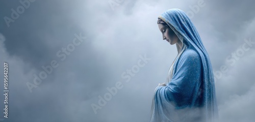 Wallpaper Mural Mother Mary with blue veil and sky background Torontodigital.ca