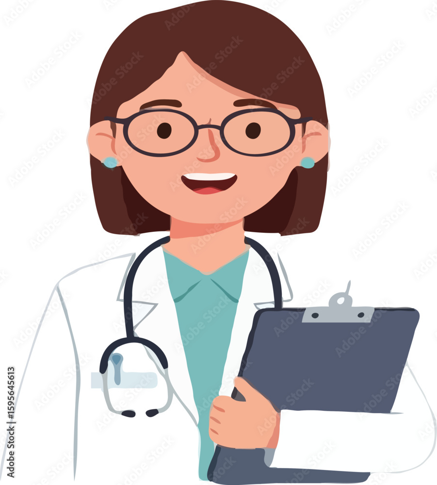 Smiling female doctor in white coat holding clipboard, ready to examine. Smiling female doctor in white coat holding clipboard, ready to examine.