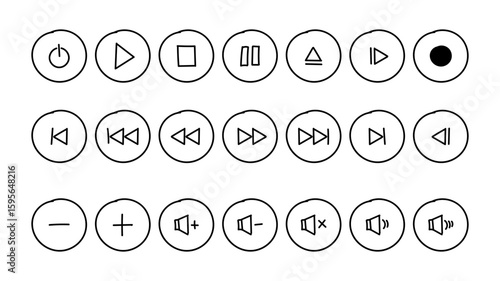 Media Player Control Icon Set hand drawn.
