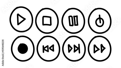 Media Player Control Icon Set hand drawn.
