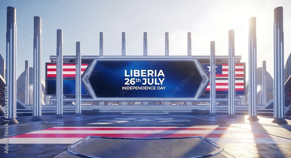 Obraz premium Futuristic Liberia Independence Day Celebration with Neon Accents and Flag Display