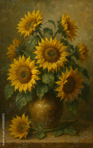 sunflowers on a wooden table