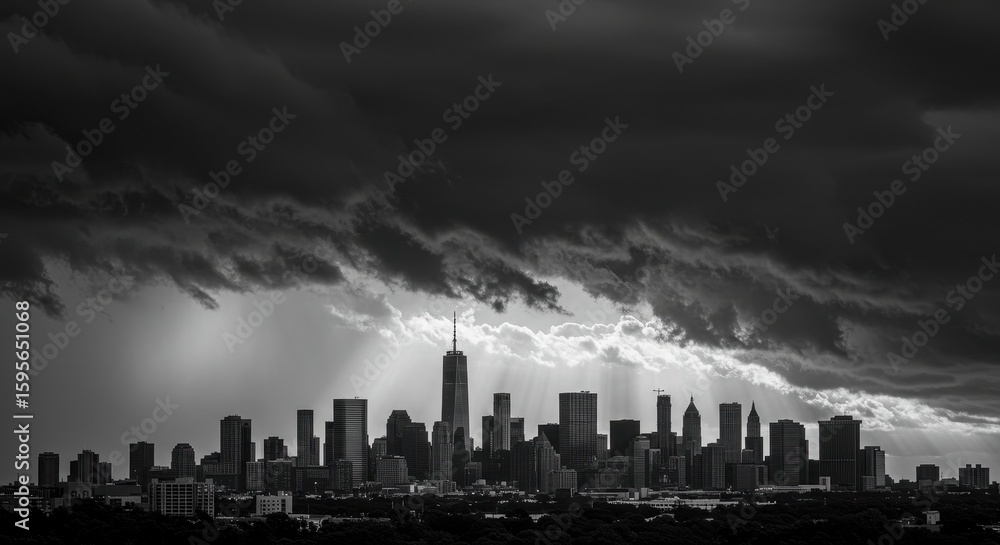 Obraz premium Dramatic city skyline in black and white