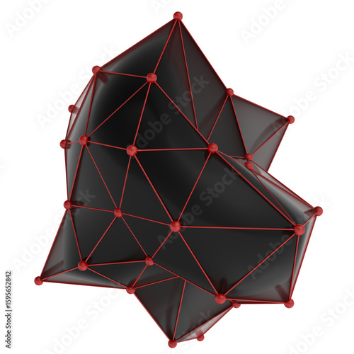 Abstract Polygon Backgrounds with Red and Black Low-Poly Mesh Surfaces – Geometric 3D Shapes with Wireframe Grids, Irregular Structures, and a Modern Futuristic Visual Aesthetic