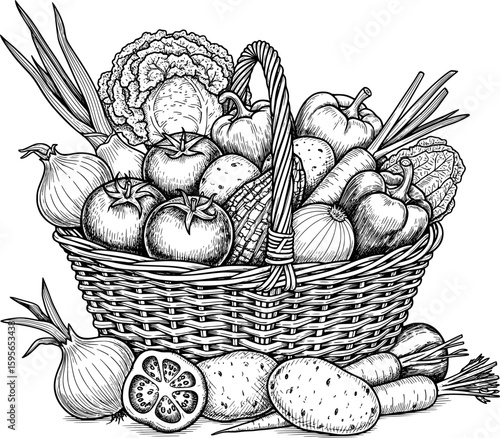 Vegetable basket with hand-drawn style