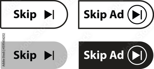 Skip ad black vector  button . Block advertisement icon.