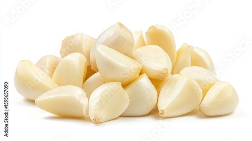 Heap of Fresh Garlic Cloves, White Background, Healthy Ingredient, Pile of Food