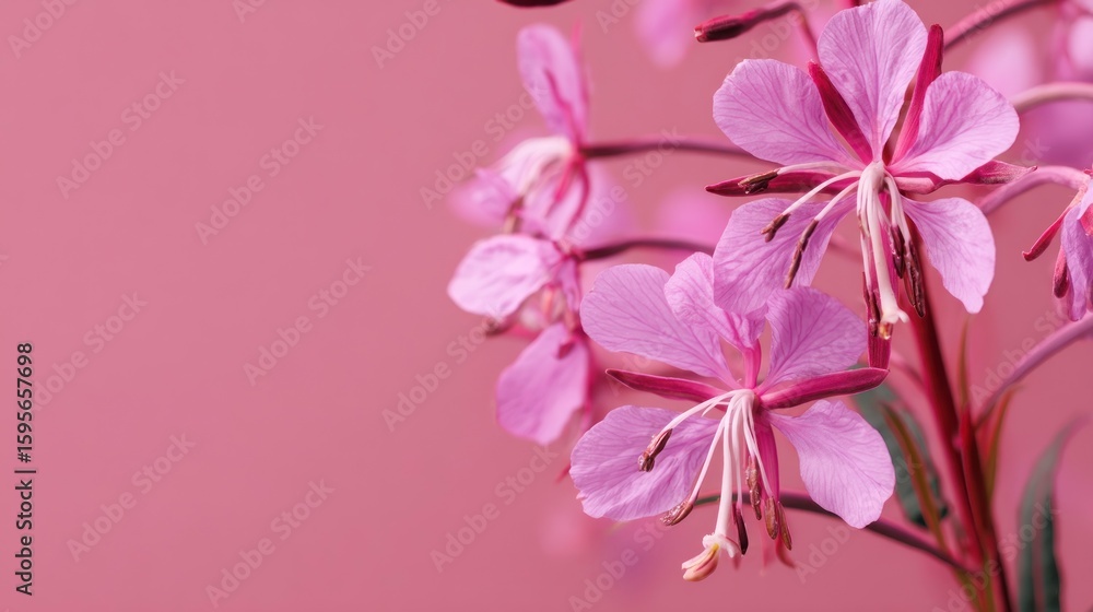 Fototapeta premium Pink wildflower blooms in full focus against a complementary soft background