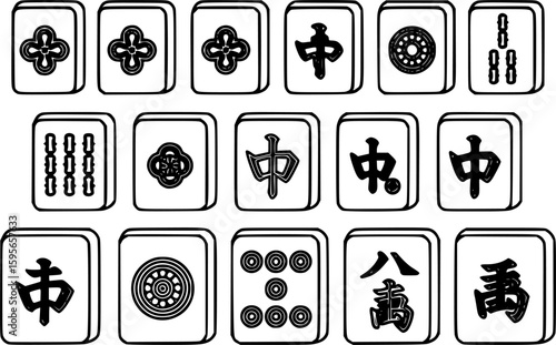 Mahjong tiles outline icon vector
