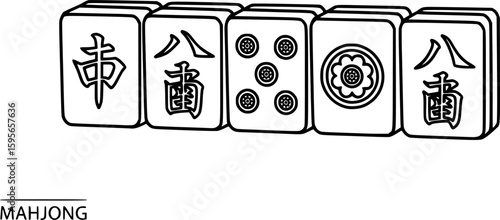 Mahjong tiles outline icon vector
