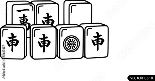 Mahjong tiles outline icon vector
