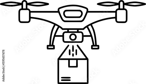 Drone package drop mechanism outline icon vector
