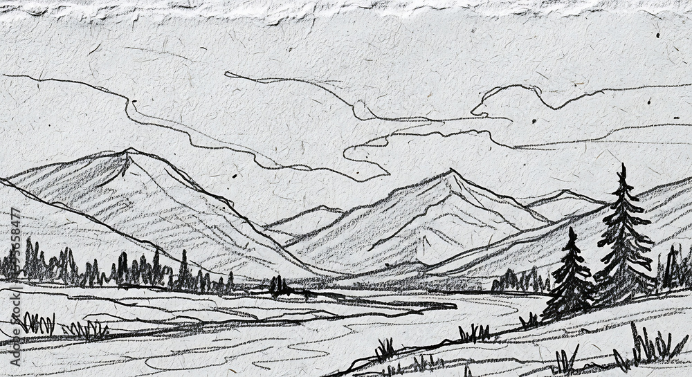 Fototapeta premium Rough paper texture with pencil sketch overlay
