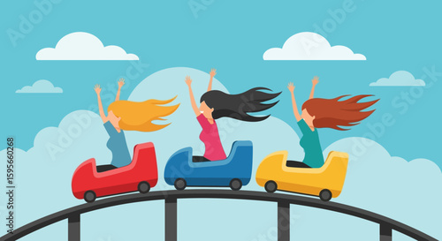 Celebrate National Friendship Day Thrilling Roller Coaster Ride with Friends, Vector Illustration for Fun and Excitement.