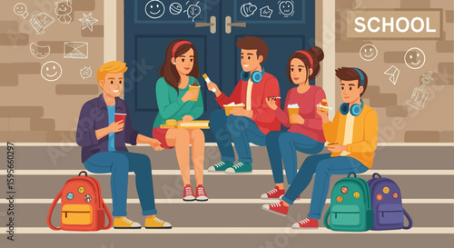 Celebrate national friendship day with schoolmates Sharing moments of happiness and camaraderie at school entrance.
