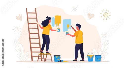 Celebrating National Friendship Day with shared creativity Couple painting, symbolizing connection and artistic collaboration.
