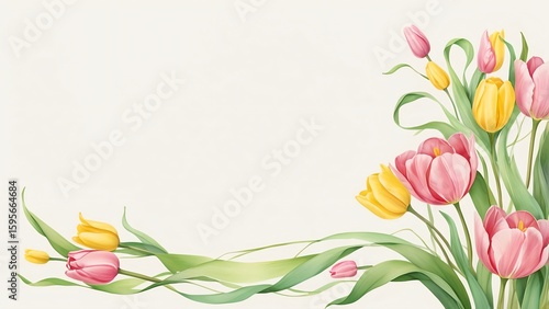 春チューリップ柄の植物フレーム｜ベクター風イラスト素材