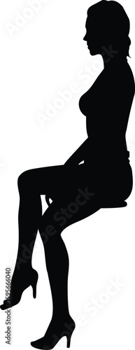 Elegant Woman Silhouette Sitting in Heels, Side Profile Female Vector Illustration for Fashion and Design