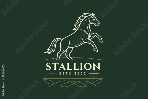 Elegant Stallion Horse Logo Design with Established Date on Dark Green Background