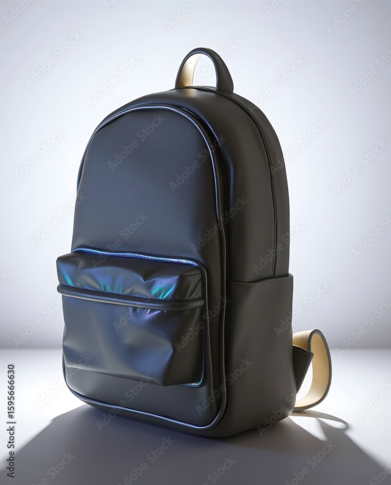 Fototapeta premium Stylish urban backpack with iridescent pocket detail showcases modern design