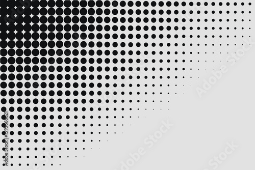 Black circles in a gradient pattern fading from large to small on a light gray background design art