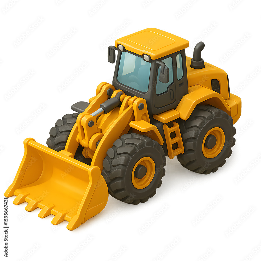 Fototapeta premium Cute Isometric 3D Wheel Loader with Transparent Background