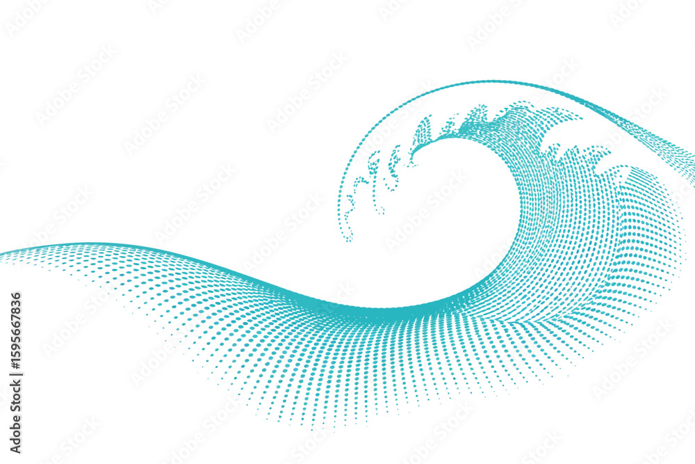 Fototapeta premium A stylized wave illustration with blue dots on a white background creating a dynamic water effect