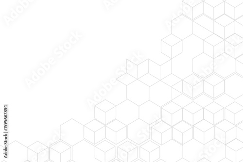 A white background with a pattern of hexagons and cubes in the lower right corner of the image area