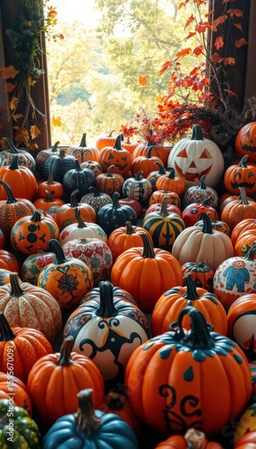 Vibrant Pumpkin Patch Display for Autumn and Halloween Celebrations