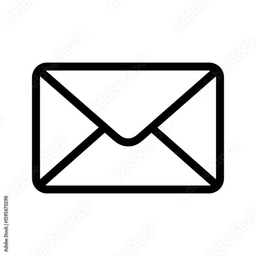Simple Black and White Envelope Icon Isolated on White Background