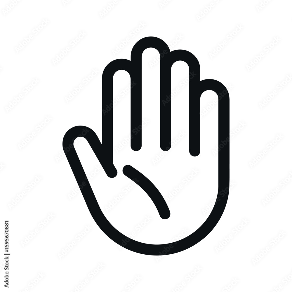 Black and White Open Hand Icon Illustration, Flat Design Style Black and White Open Hand Icon Illustration, Flat Design Style