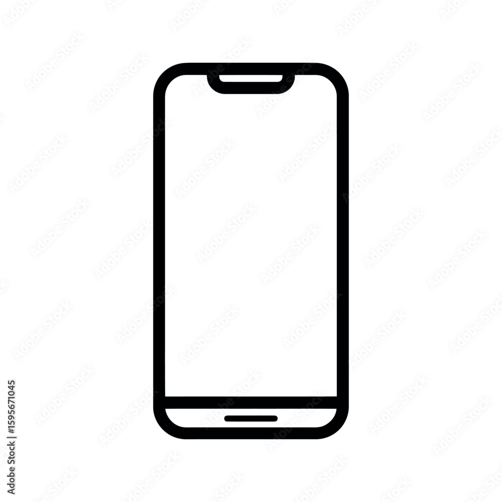 Line art of a smartphone icon with a blank white screen Line art of a smartphone icon with a blank white screen